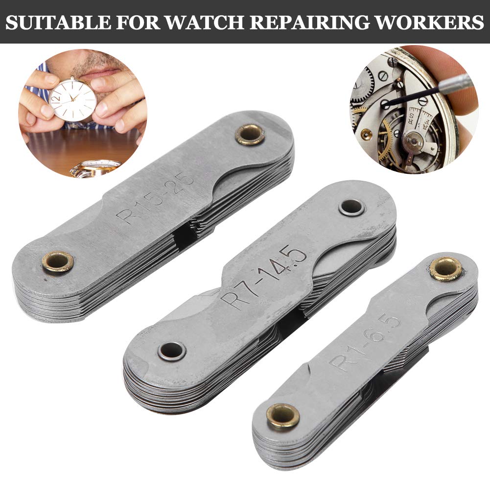 Jauge de rayon, jauge de rayon en acier inoxydable 3 pièces, outil de mesure d'arc interne convexe concave portable, outil de réparation de montre, dureté élevée, durable,