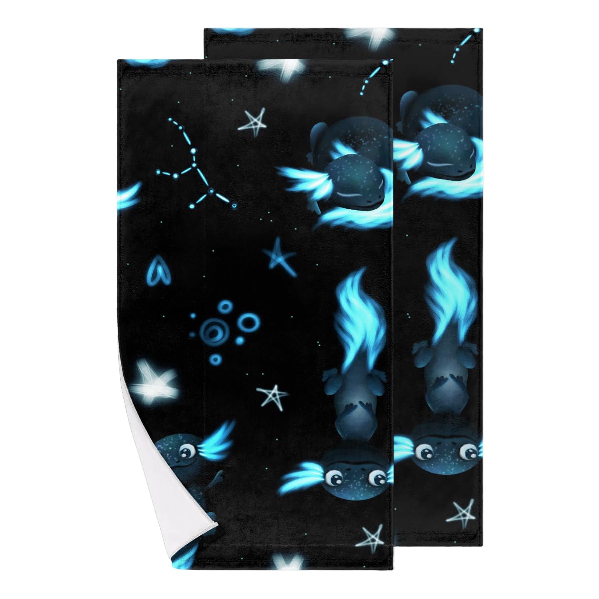 LLCXCSI Kids Hand Towels Black Axolotl Soft Highly Absorbent Bath Face Towel for Boys Bathroom Kitchen Decor, Set of 2 Nursery Dish Towels Tea Towels