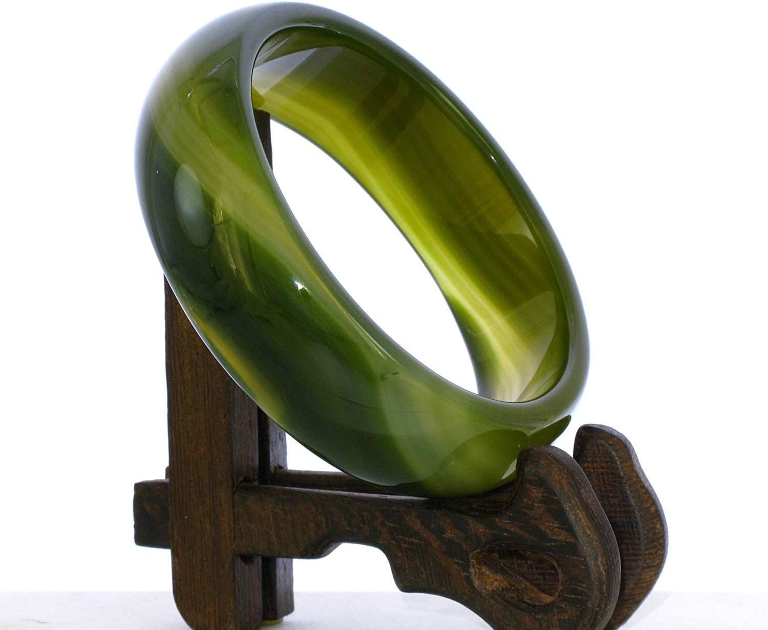 2.6" China Certified Nature Green Chalcedony Jade Women's Bangle Bracelets 6407