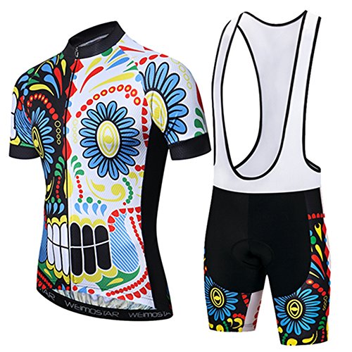 Cycling Jersey Short Sleeve Men MTB Bike Shirt Top Clothing Youth Road Bicycle Bib Shorts Padded Set Outfit Black White Skull Size L