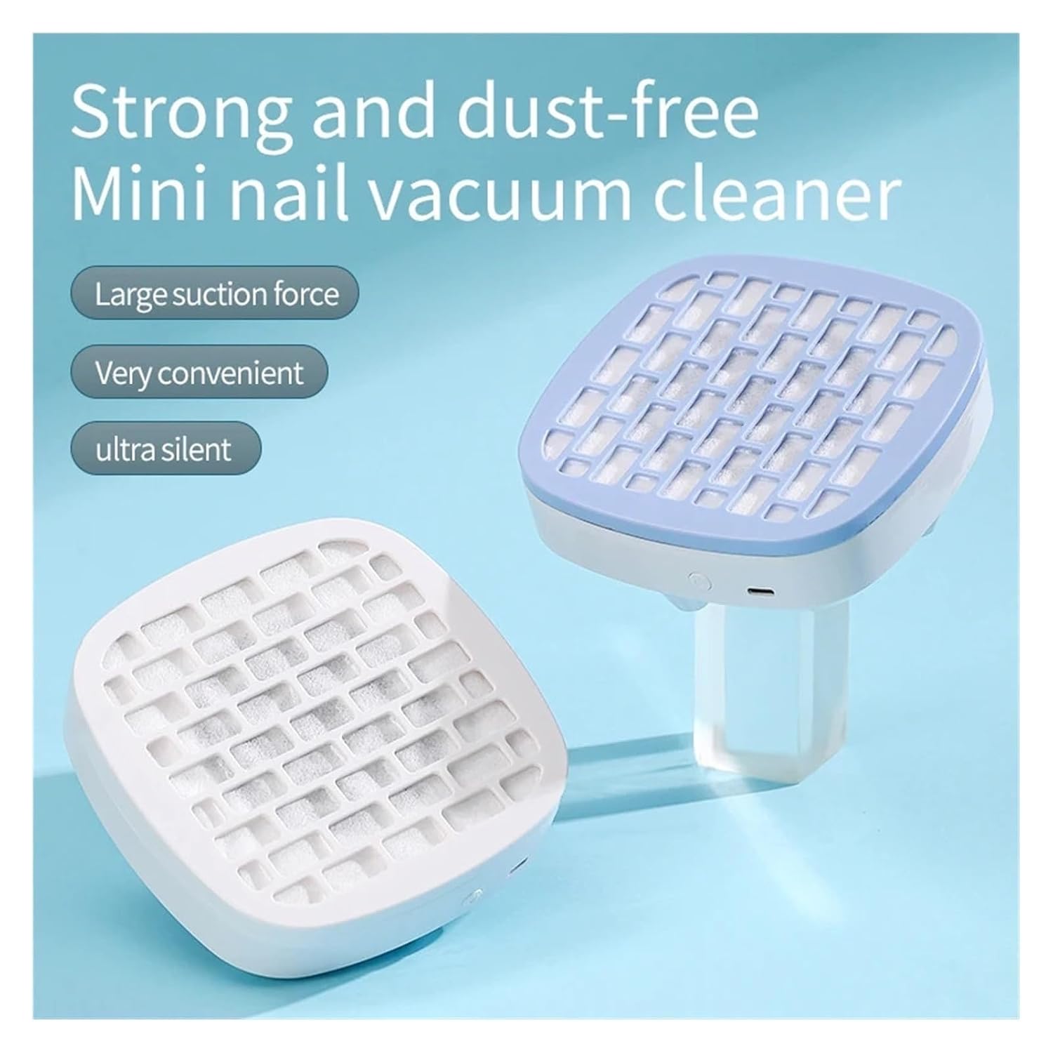 Low Noise Mini Nail Dust Collector, Powerful Manicure Vacuum Extractor Fan with Replaceable Paper Filter, Professional Nail Salon Beauty Equipment(Blue)