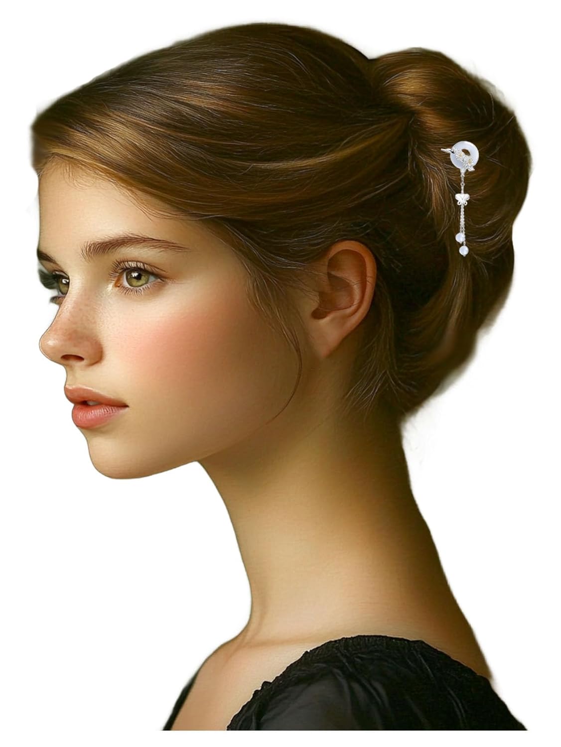 HangErFeng Ladies Silver Hair Accessories Flower Shape Tassel Hairclip 867
