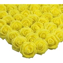 300pcs 2 inch Real Touch Artificial Rose Head, DIY 3D Artificial Flowers for Wedding Bouquets, Room Decoration Yellow