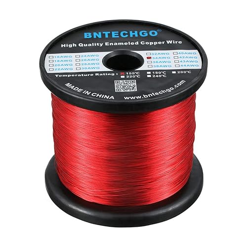 Miniatura 25 de BNTECHGO - Alambre magnético de calibre 16 a 38°AWG - Alambre de cobre esmaltado - Alambre para embobinar magnético esmaltado 1 rollo rojo Rojo 4 oz