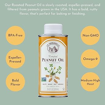 La Tourangelle,Roasted Peanut Oil,Slow Roasted Expeller-Pressed for Rich Flavor,Perfect for Cooking & Baking,Med-High Heat,Unrefined,Small Batch Production in USA,16.9 Fl Oz,(Pack of 2)
