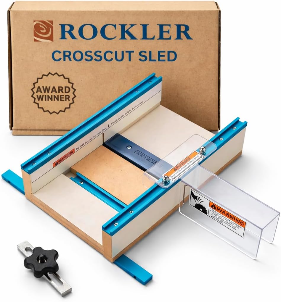 Rockler Table Saw Small Parts Crosscut Sled - Sled Kit Includes Blade Guard, Miter Track Stop – 900 Angle Small Moldings Crosscut Saw - Table Saw Sled Features Zero-Clearance Support