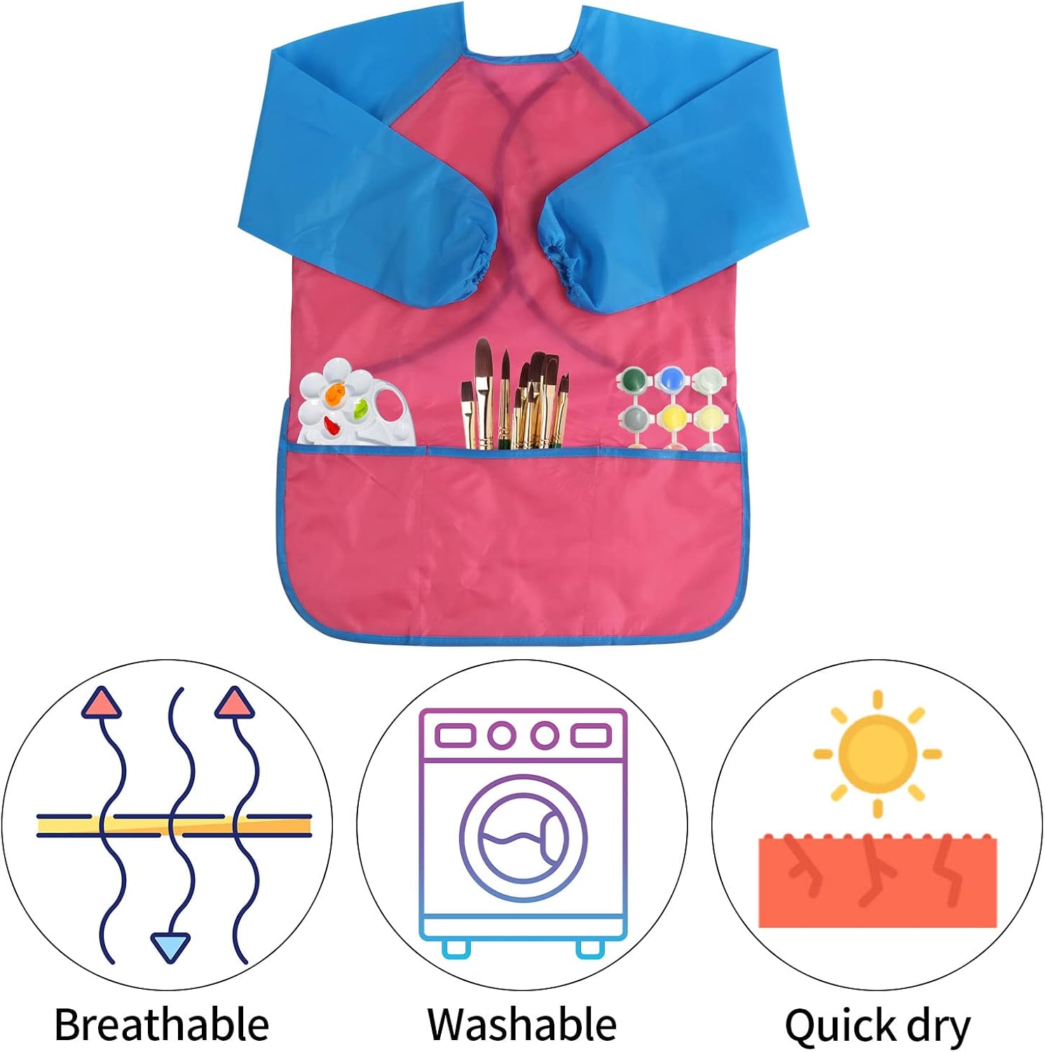 DIYASY 6 Pack Kids Painting Apron, Waterproof Children Toddler Art Smock with Long Sleeves and 3 Roomy Pockets - Image 3