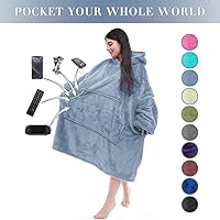 Vista 2 de Manta con capucha, manta con mangas usables, acogedora y cálida sudadera con capucha gigante, talla única, con capucha grande y bolsillo enorme