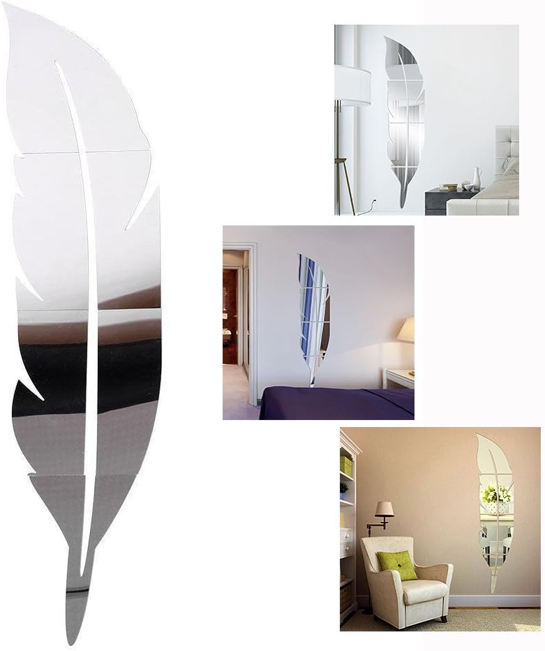 GearmaxWall Mirror DIY 3D Feather Mirror Wall Vinyl Decal Sticker Art Home Mural Decor 48 x 12 inches (120 x 30cm)