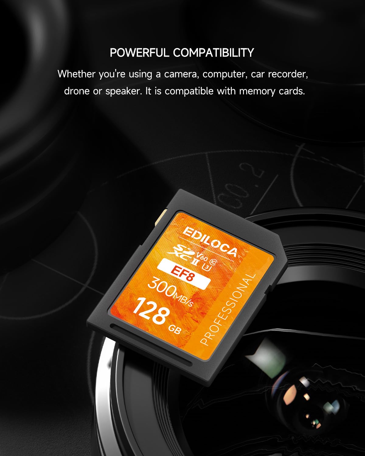 SD Karte UHS II SDXC 128GB 2er-Pack, Profi Speicherkarte SD mit Bis zu 300 MB/s Lesen & 100 MB/s Schreiben, V60, U3, Class 10 – 4K/6K Video, DSLR, Gaming, Actionkameras (EF8 128GB-2 Pack)