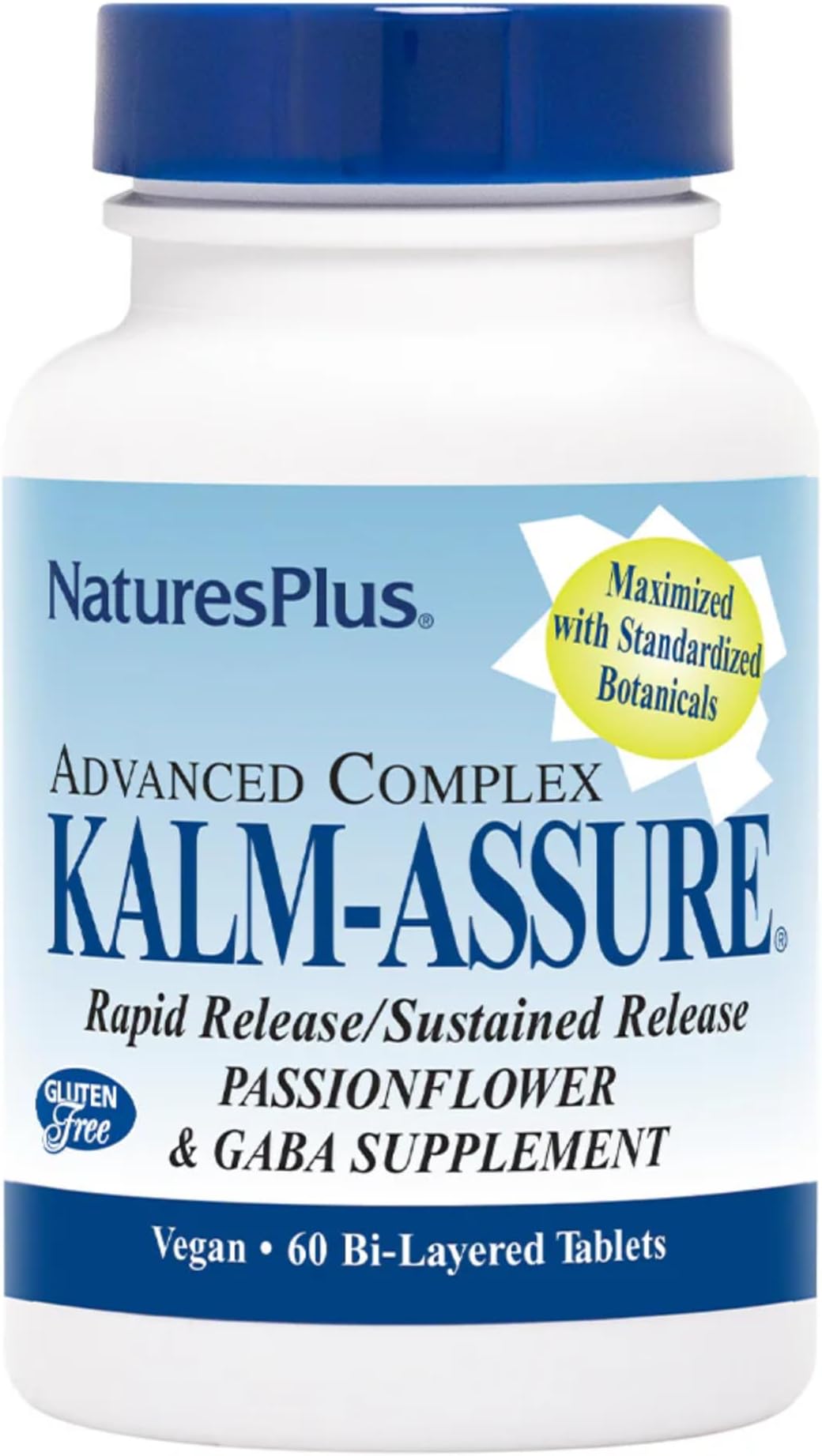 Natures Plus Kalm-Assure - 60 Bi-Layered Tablets - Supports Relaxation with Passionflower, GABA, Chamomile & Magnesium - Gluten Free & Vegan - 60 Servings