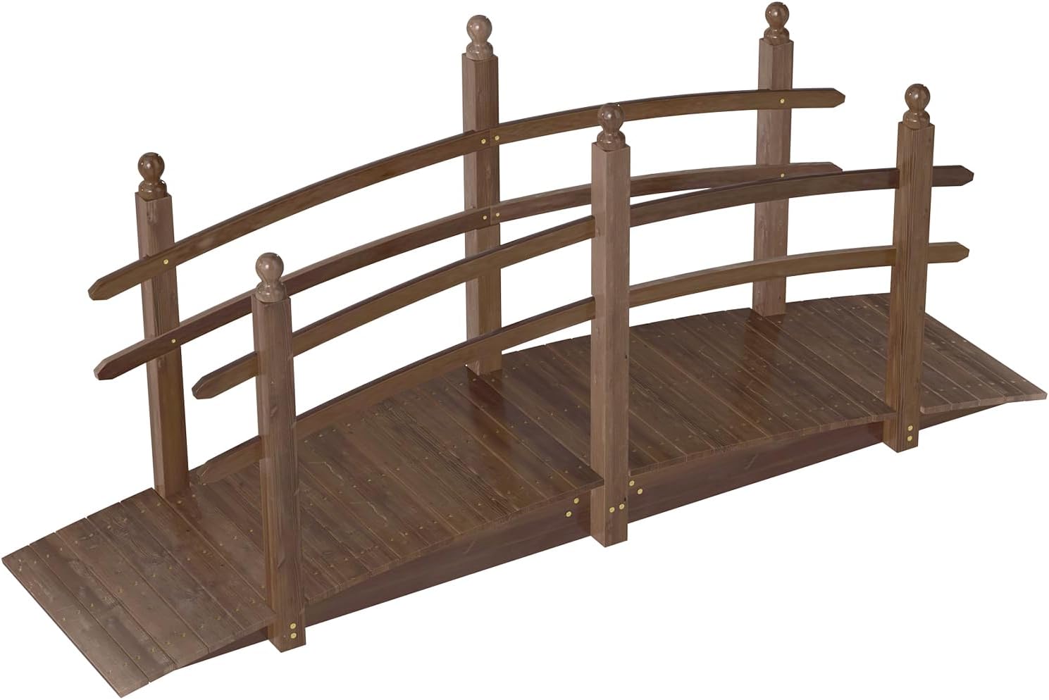 7.5 Ft Garden Bridge - Wooden Footbridge for Outdoors, Safety Side Rails with Fashionable Design, Decorative Garden Walkway for Stream, Creek, Pond, Brown