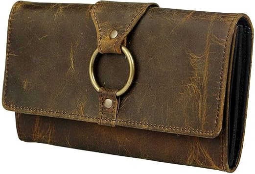 Myra Just4Me Brown RFID Wallet, Women - 7.5x4" Vintage Wallets for Women, Anti-Theft RFID-Blocking, Long Leather Boho-Style Clutch with Space for Cash, Coins, and Cards, Western-Inspired Gift