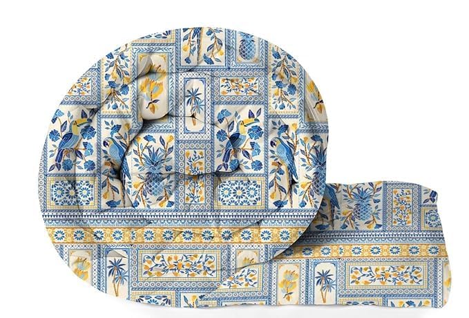 Image of HOMEKART 220 GSM Reversible Microfiber AC Comforter for King Size Bed | 3-Layer Quilted All-Season Duvet for Mild Winter | Soft & Breathable (220 cm x 240 cm, Floral, White and Blue)