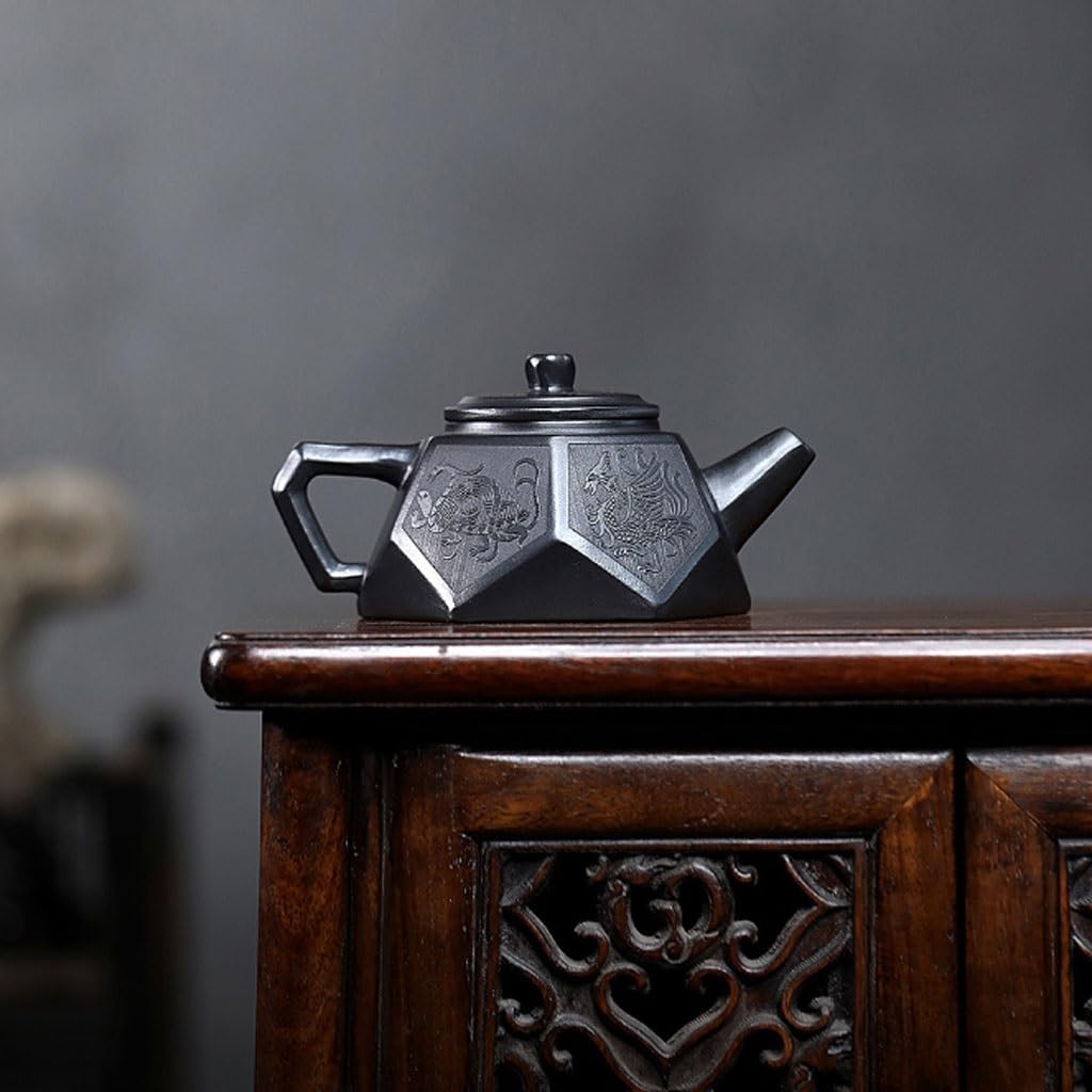 Tetera de Kung Fu Para Hacer té Tetera De Cocina Con Tapa Y Filtro, Original Barro Negro Mineral, Hecha A Mano, Bestia Mítica, Diamante Juego de Té de Cerámica
