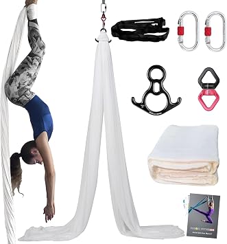 PRIOR FITNESS Aerial Silks Kit, SGS&CE Certified, 9/15/20Yards | Lightweight Medium Stretch 40D Nylon Fabric w/2780 lbs MBL, Eco & Fade Resistant, W/Rigging Hardware, Solid & Ombre Colors