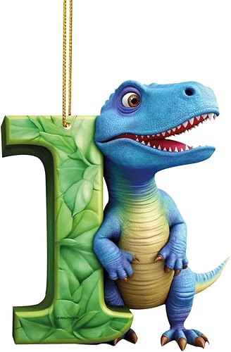 Miniatura 12 de Adorno de Navidad personalizado de dinosaurio de 26 letras, adornos colgantes 2023, monograma inicial de plástico, decoraciones de árbol de Navidad
