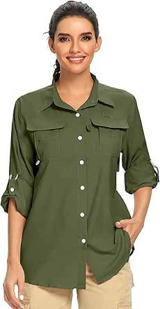 Women's Long Sleeve Shirts UPF 50+ UV Sun Protection Safari Shirt, Outdoor Cool Quick Dry Fishing Hiking Gardening Clothes