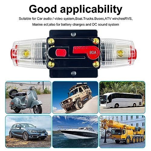 Xipupoo 80 Amp Circuit Breaker with Manual Reset Switch Waterproof 12V-48V DC Resettable Fuse for Boat Trolling Motor Marine ATV Trailer Vehicles Stereo Audio Electronic Battery Solar System - Thumbnail 6