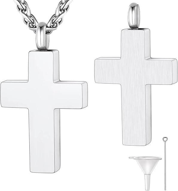 Supcare Cross Ash Urn Necklace for Men Women, Stainless Steel/Gold/Black Cremation Jewelry Memorial Keepsakes Pendants Loss of Father Mum NANA Gift, with Filling Kit Gift Box