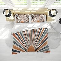 Vista 4 de Juego de funda de edredón bohemio colorido con salida del sol, tamaño Queen, bohemio, abstracto, de mediados de siglo, naranja, funda de edredón