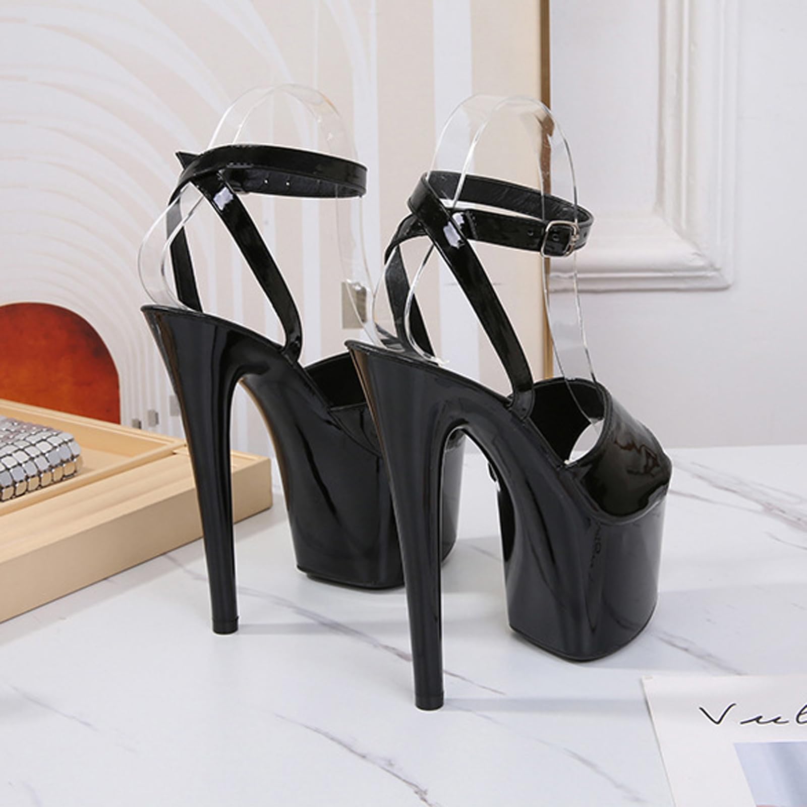 Sandalias de Plataforma con tacón Alto 17 cm para Mujer con Correa en el Tobillo | Tacones Extra Altos para Shows Drag, actuaciones escénicas y Clubes