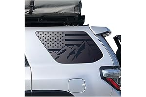 Matte Black USA Flag w/Mountain Range Design Window Decal for Toyota 4Runner