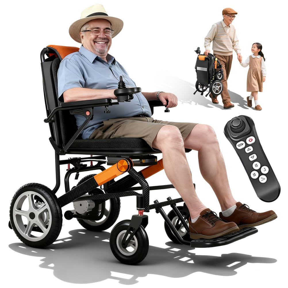 Silla de ruedas eléctrica con mando a distancia – 14,5 kg de peso ligero, silla de ruedas eléctrica plegable con motor de 400 W, alcance de hasta 35 km y soporta hasta 150 kg, ideal para
