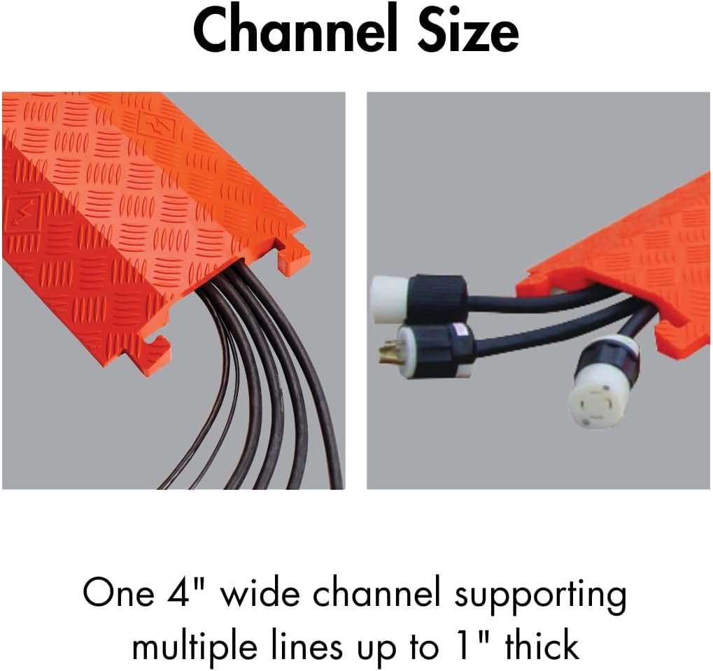 Checkers 1 Channel 3' Long Light Duty Drive Over Cable Protector for Multiple 1" Lines - Floor Cable Cover for Walkways and Driveways - Made in The USA from Durable Polyurethane - Yellow - FL1X4-Y