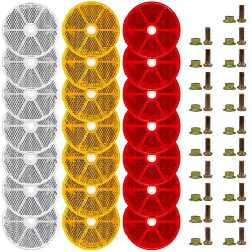 Image of 21 Pcs Reflectors,Round Reflectors Screw with Center Mounting Hole for Mailboxes,Driveway,Tunnels,Post,Cars,Ship,Trailer Reflector,Garage Fence Door(White,Red,Yellow)
