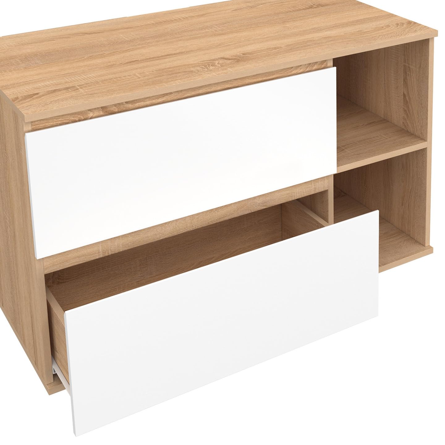 IDMarket - Lavabo colgante TOMI con 2 cajones y 2 nichos en haya y blanco