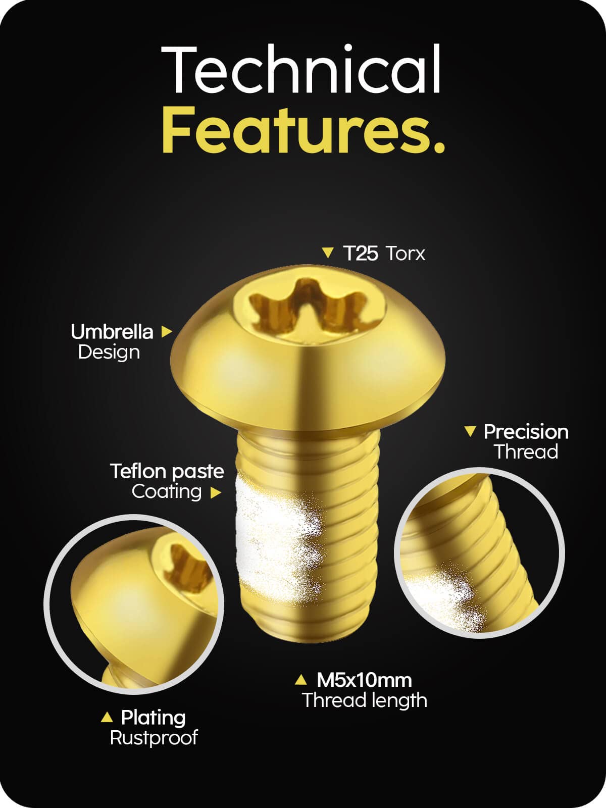 Bicycle Disc Brake Bolts Bike T25 Rotor Screws M5x10mm for Mountain Bike,Roadbike,BMX- 12 Pcs (Black)