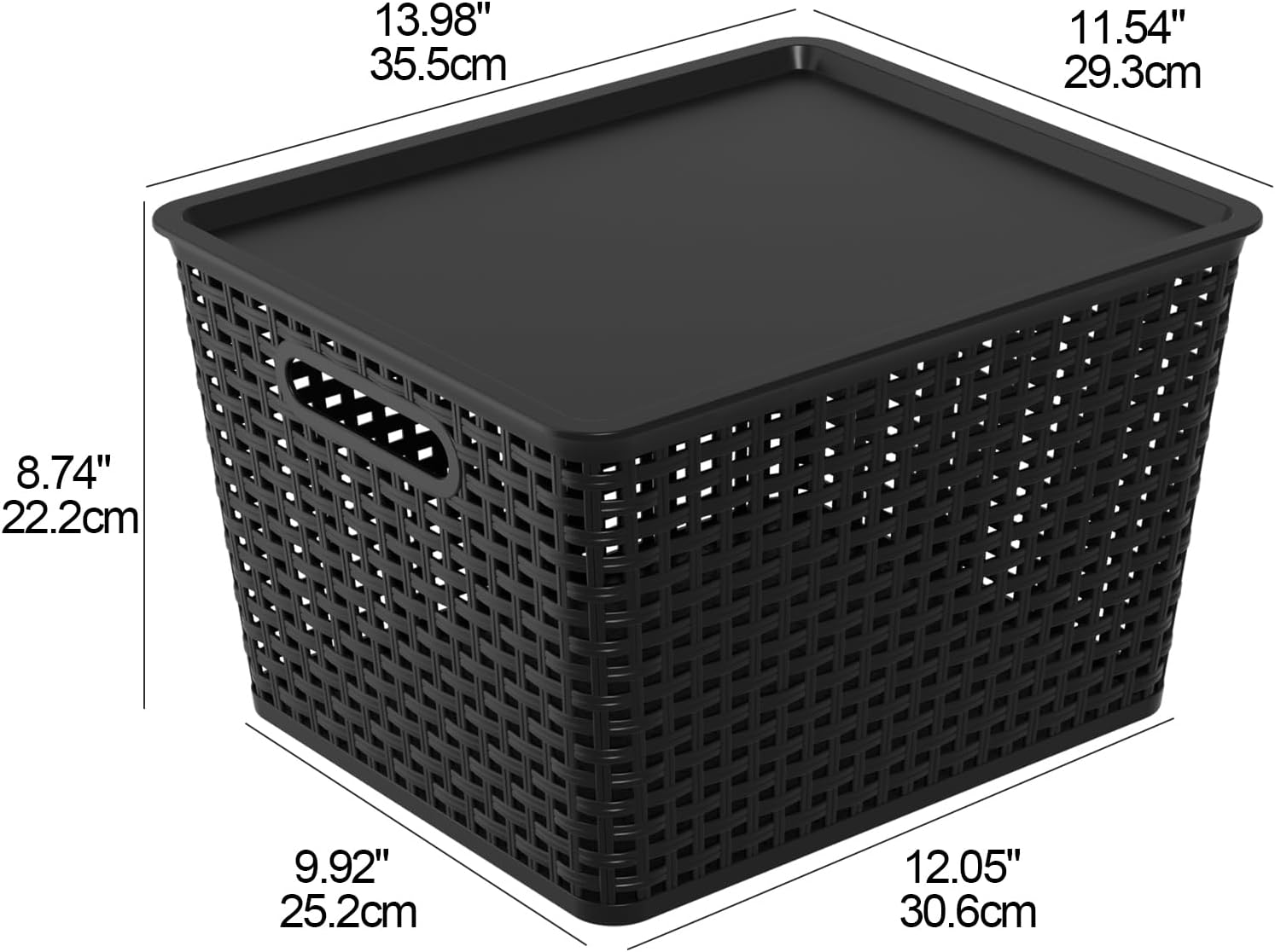 Anbers Plastic Weave Storage Basket with Lid, Black Organizer Baskets, 6-Pack