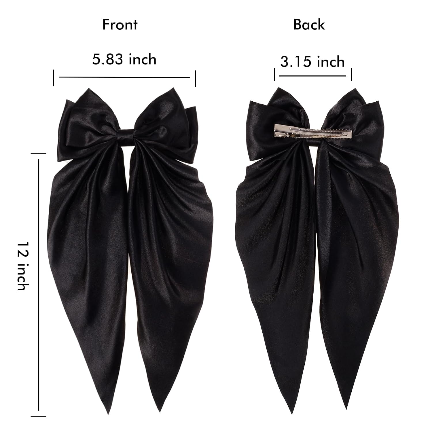 ONEYE 6PCS Large Bow Hair Clips for Women Silky Satin Hair Bows Big Hair Ribbons Clips with Long Tail Hair Accessories for Women Girls