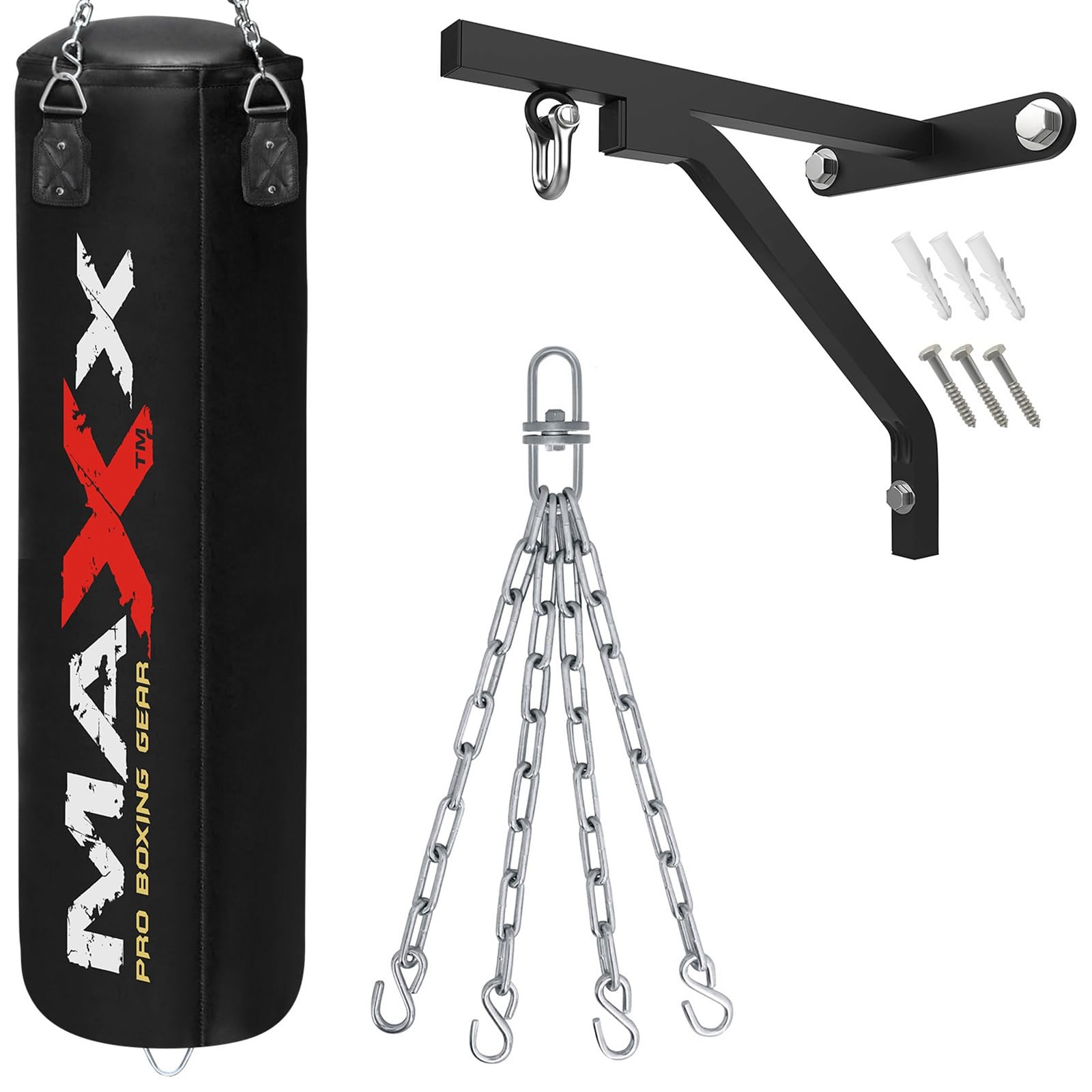 Punching Bag Set with Free Bracket and Chain, Choose from 3 to 6 Feet Sizes (BLACK, 5FT)