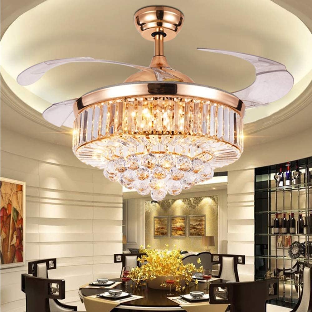 RuiWing 42" Crystal Fandelier Ceiling Fan with LED Light and Remote Control Retractable Fandelier 3 Colors 3 Speeds with Silent Motor Luxury Lighting Fixture for Indoor Bedroom Living Room