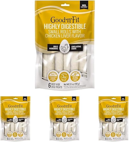 Vista 44 de GOOD 'N' FUN Rollos pequeños hechos con venado real, 10 unidades, cuero crudo altamente digerible para perros, multicolor, número de modelo: P-94431