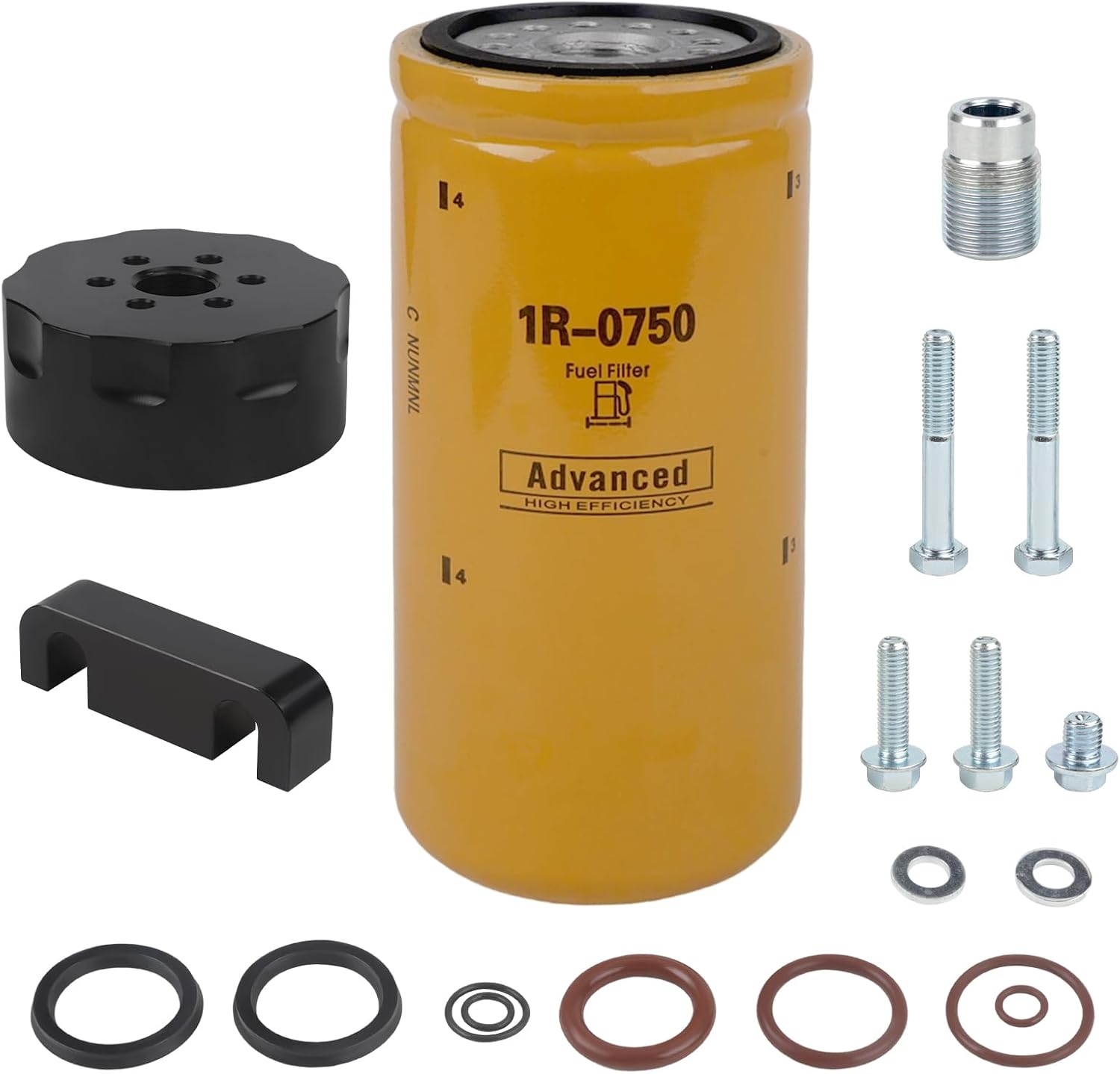 1R-0750 Diesel Engine Fuel Filter with Adapter Kit Compatible with Chevy GMC 2001-2016 Duramax LB7/LLY/LBZ/LMM/LML, Replace 1R0750, P551313, BF7633, FF5320, 33528