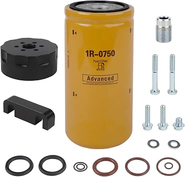1R-0750 Diesel Engine Fuel Filter with Adapter Kit Compatible with Chevy GMC 2001-2016 Duramax LB7/LLY/LBZ/LMM/LML, Replace 1R0750, P551313, BF7633, FF5320, 33528
