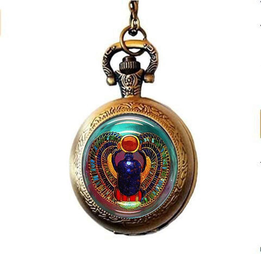 Handmade Scarab Pocket Watch Necklace 