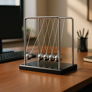 Large Newtons Cradle Balance Pendulum 5 Balls, Wooden Base Newtons Cradle, Desktop Toys Kinetic Toys for Adults, Office Home Desk Decor, Fun Science Physics Learning