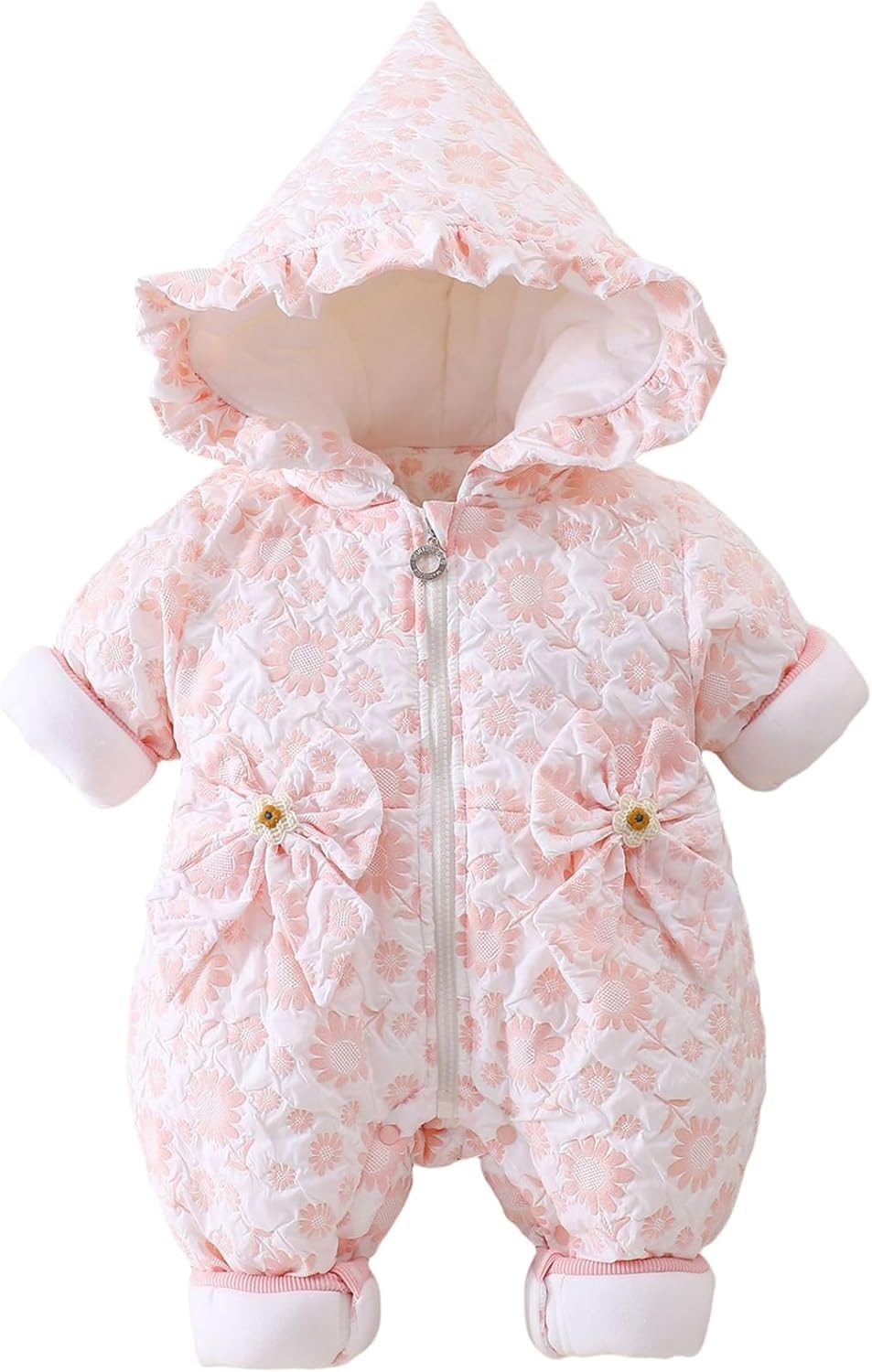 Neonata Cappotto Invernale Bambino con Cappuccio Giacca Tuta da Neve Ispessito Carino Floreale Tuta Vestito
