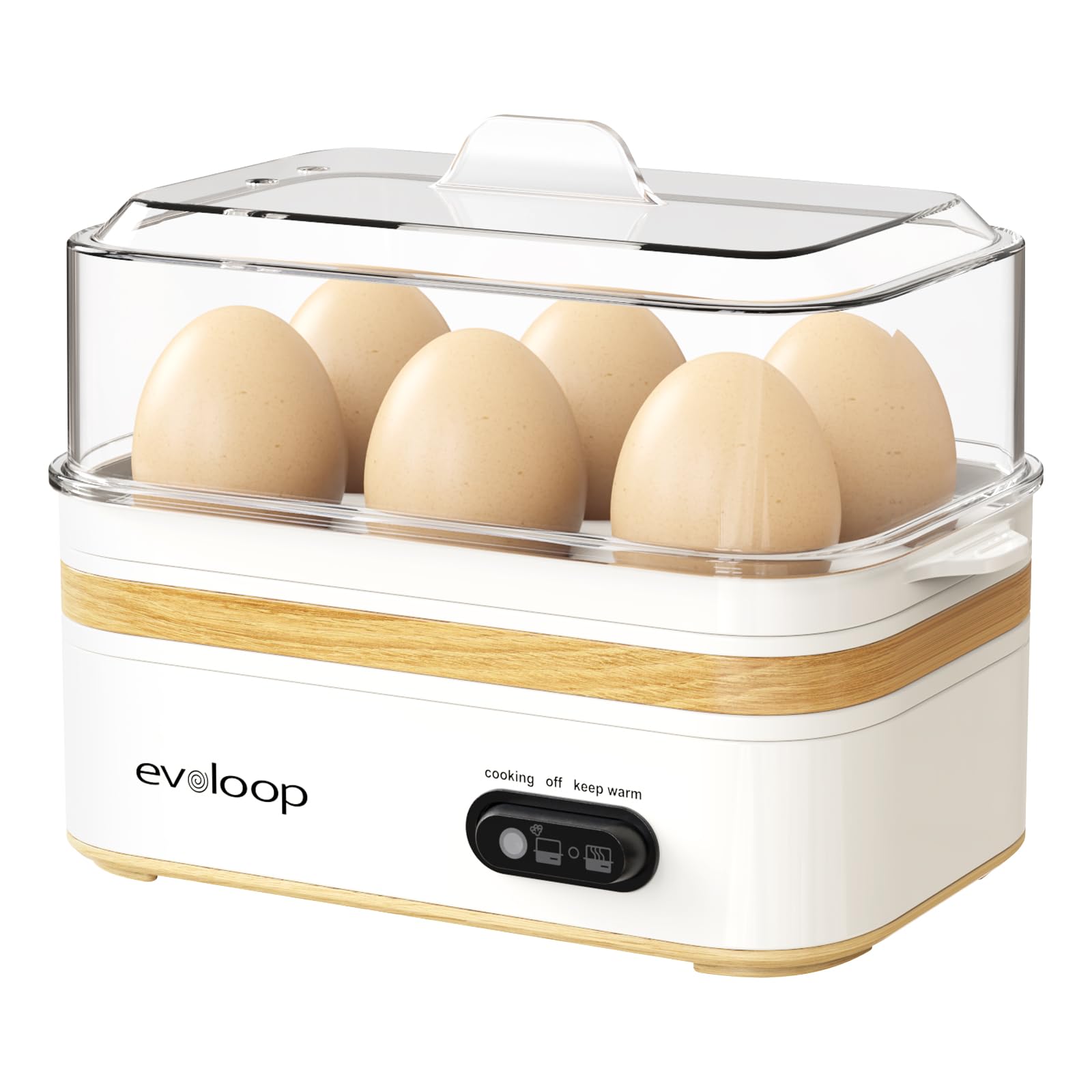 Rapid Egg Cooker Electric 6 Eggs Capacity, Soft, Medium, Hard Boiled, Poacher, Omelet Maker Egg Poacher With Auto Shut-Off, BPA Free-White