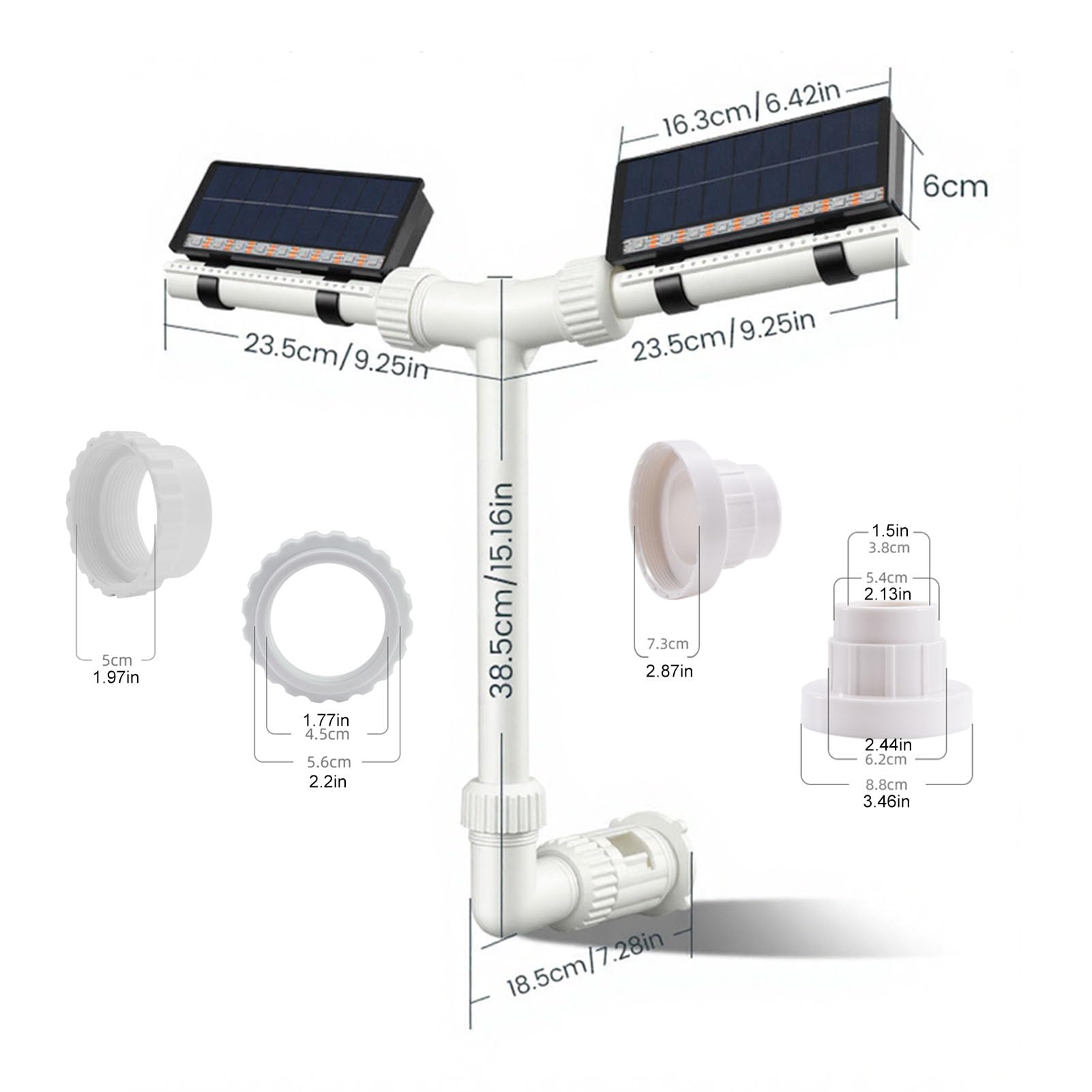 Solar Poolbrunnen mit LED RGB Licht, 18 LED Dual Sprühkopf 360° Einstellbar, 11 Modi Fernbedienung Fernbedienung & App Steuerung, Poolkühler mit Akku & USB Ladefunktion