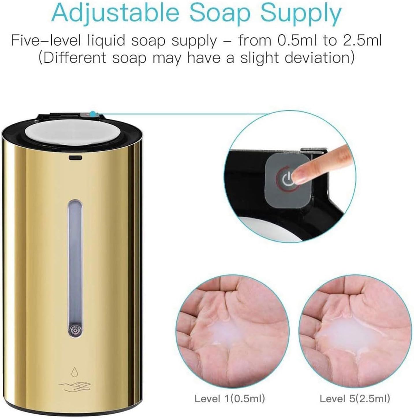 Wall-Mounted Commercial Automatic Soap Dispenser Gold Stainless Steel Large Capacity 700ml Kitchen Bathroom Dedicated Storage (Color : Gold)