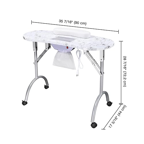 Miniatura 9 de BYOOTIQUE Mesa de manicura portátil para uñas plegable con colector de polvo integrado, bolsa de transporte, mesa de manicura con rueda bloqueable