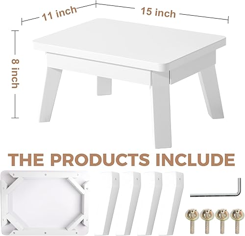 Miniatura 3 de HOUCHICS Taburete blanco de un solo paso para adultos y niños, taburete de madera para cocina, baño, dormitorio