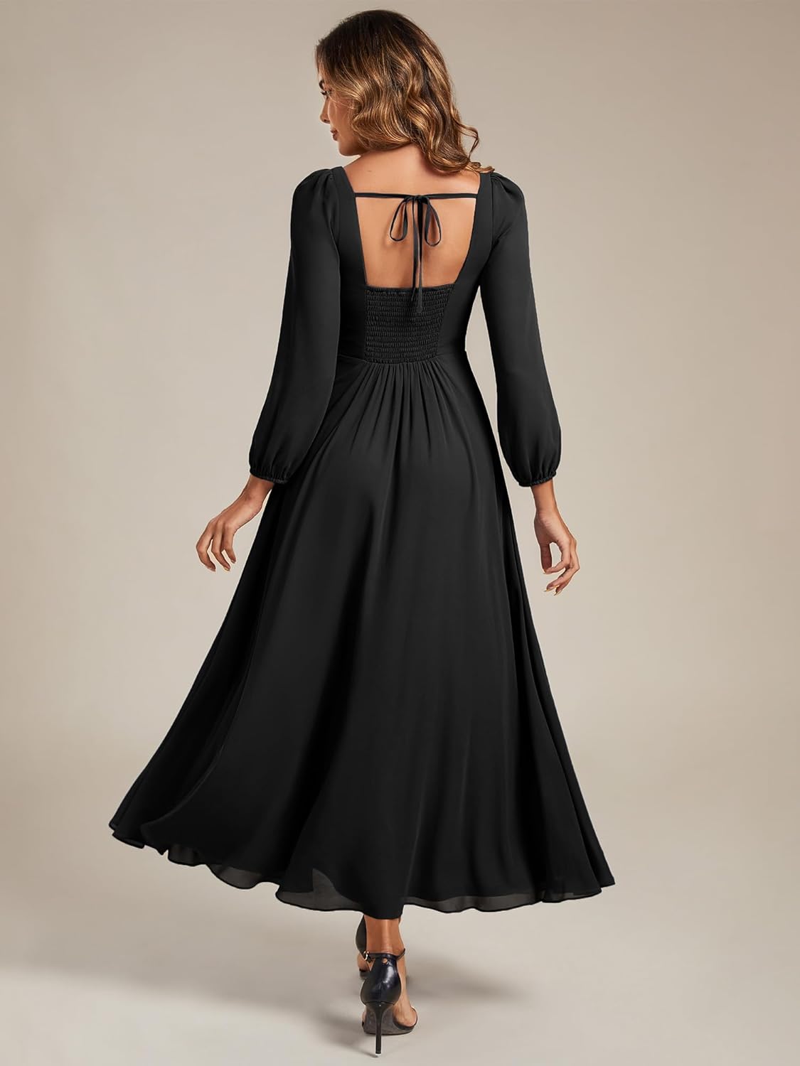 Ever-Pretty Women's Fall Winter Semi Formal Wedding Guest Dress Square Neck Long Sleeve Chiffon Maxi Bridesmaid Dresses 2522 - Image 2