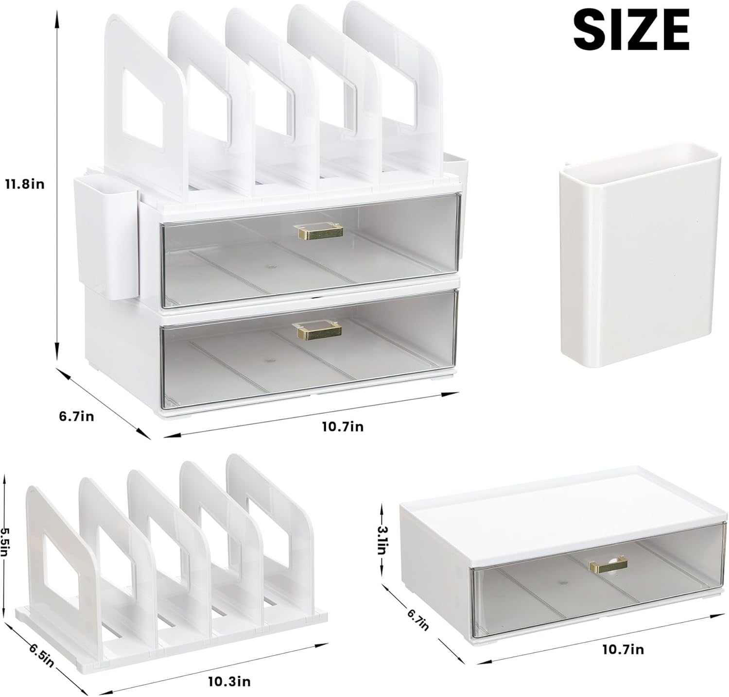 LALOBLUE White Acrylic Desk Organizer with Drawer & File Holder, Stackable Modular Storage System, Multi-Layer Desktop Organizer, Space Saving Desk Organizer for Home Office & Study