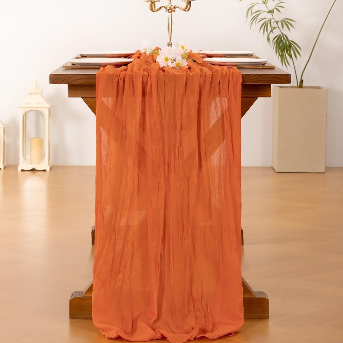 Chemin de table terracotta pour mariage bohème lot de 2 décorations en gaze de coton 90x300cm